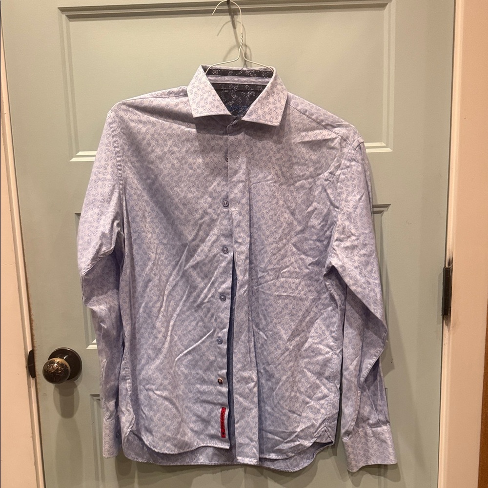 Elegant Blue Patterned Men's Dress Shirt